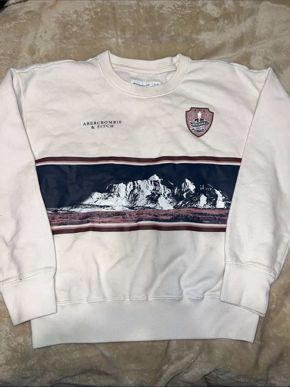 Abercrombie & Fitch Cream Crewneck with Navy and Rose Mountain Band